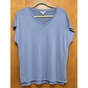 Orvis Womens Classic V-Neck Cap Sleeve Knit‎ Tunic Side Slits Slate Blue Sz M